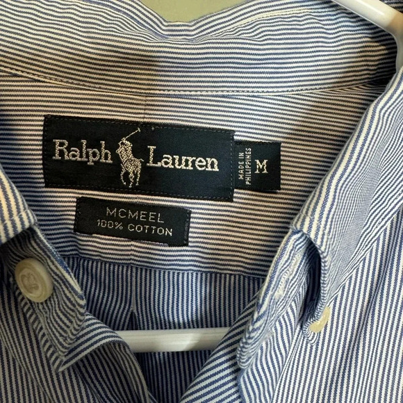 Ralph Lauren Men’s MCMEEL Button Up Dress Shirt Medium Blue Stripe - Picture 2 of 7